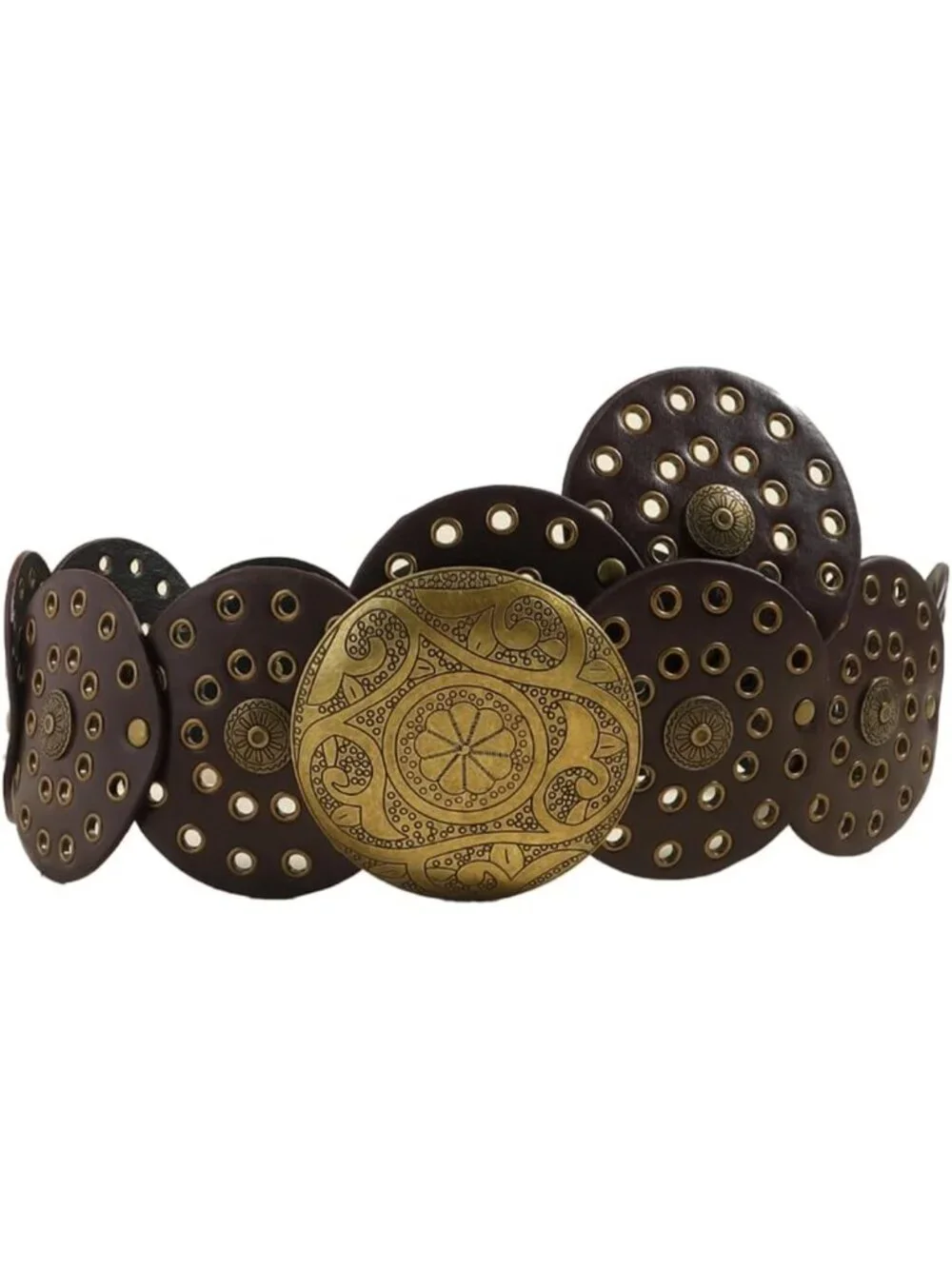 Boho Wide Disc PU Leather Waist Belt with Metal Buckle for Women - Stylish